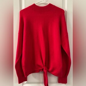 LOFT Hot Pink Crew Neck Sweater with Knot Detail